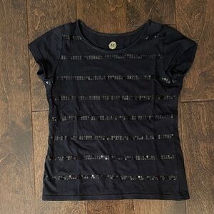 Total Girl Black Sequin Short Sleeve Tee